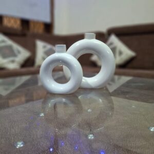 Designer Hollow Ring Vase for Home Styling(Set of 2-White)